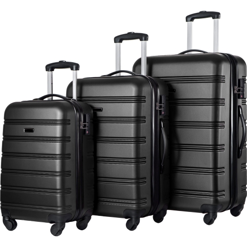 

[US Warehouse] 3 in 1 Luggage Set Hardside Spinner Suitcase with TSA Lock (Black)