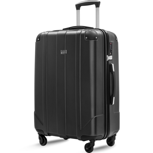 

[US Warehouse] 24 inch PET Light Weight Carry-on Protective Corners Spinner Luggage Suitcases, Built-in TSA(Black)