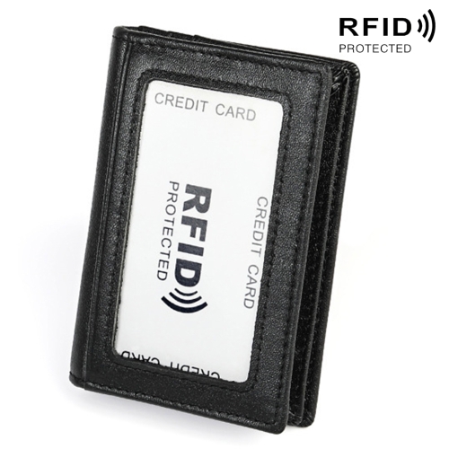 

KB86 Genuine Cowhide Leather Solid Color Card Holder Wallet RFID Blocking Coin Purse Card Bag Protect Case with 5 Card Slots & Photo Frame & Business Card Position, Size: 10.6*7.6*1.8 cm(Black)