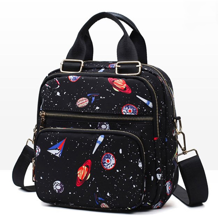 

Space Pattern Multi-function Leisure Fashion Oxford Cloth Slant Shoulder Bag Double Shoulders Bag Handbag (Black)