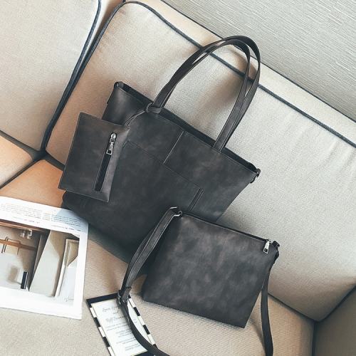 

Three Piece Suit Leisure Fashion PU Leather Slant Shoulder Bag Handbag (Black)