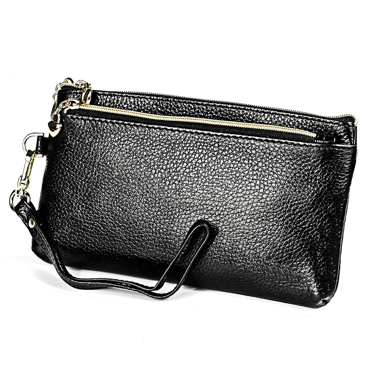

2016 Long Solid Color Zipper Purse Casual Clutch with Wrist Strap (Black)