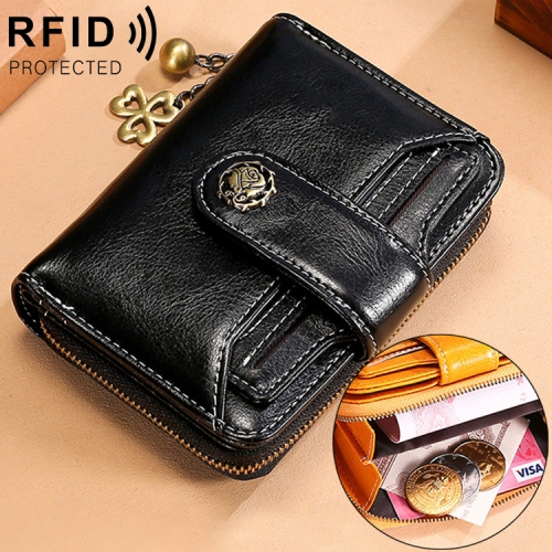 

3522-1 Short Anti-magnetic RFID Wallet Multi-function Wallet for Ladies, with Card Slots (Black)
