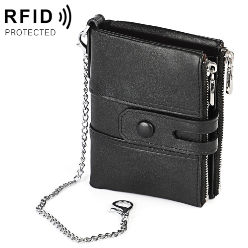 

LT3529 Retro Crazy Horse Texture Double Zipper Anti-magnetic RFID Chain Wallet with Card Slots (Black)