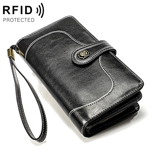 

3555 Large Capacity Long Multi-function Anti-magnetic RFID Wallet Clutch for Ladies with Card Slots (Black)