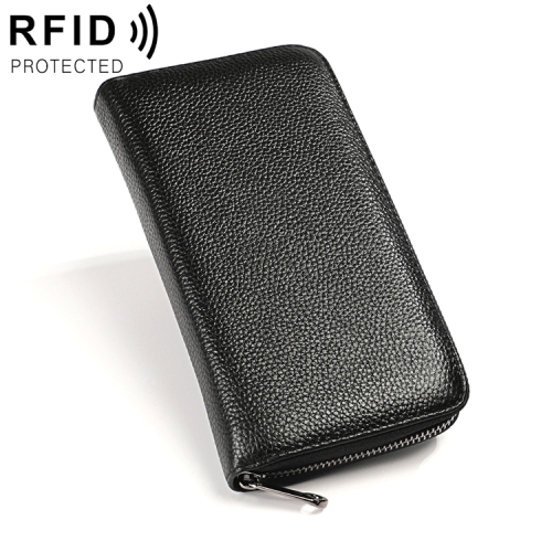 

KB196 Top-grain Leather Large Capacity Multi-function 36-Bit Anti-magnetic RFID Organ Card Package Wallet(Black)