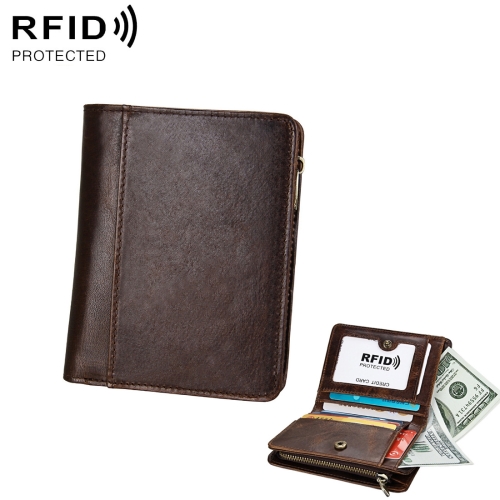 

8231 Antimagnetic RFID Men Fashion Crazy Horse Textyure Genuine Leather Wallet Card Bag(Coffee)