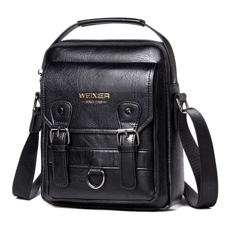 

WEIXIER 8618 Retro Texture PU Leather Shoulder Bag Crossbody Bag for Men, Size: 25 x 21 x 11cm(Black)