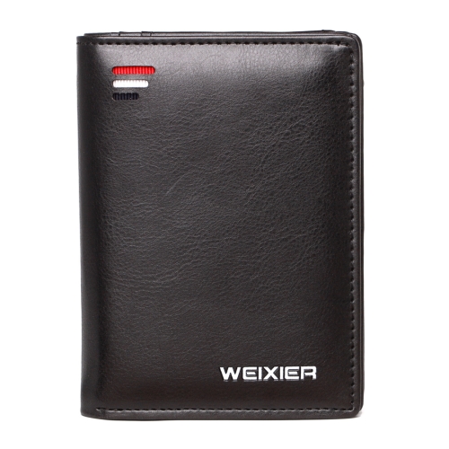 

WEIXIER W118 Simple Short Zipped PU Leather Wallet Card Holder for Men (Black)