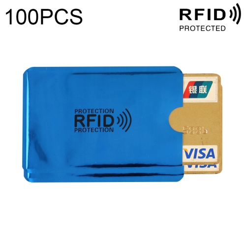 

100 PCS Aluminum Foil RFID Blocking Credit Card ID Bank Card Case Card Holder Cover, Size: 9 x 6.3cm (Blue)