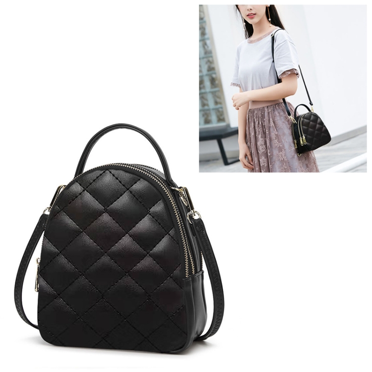 

Rhombus Texture PU Leather Single Shoulder School Bag Travel Backpack, Size: S(Black)