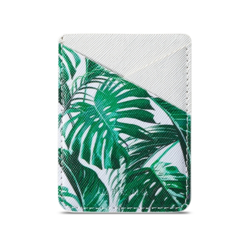 

MUXMA Tropical Leaves Leather Pocket Card Mini Mobile Phone Case 3M Plastic Credit Card Mobile Phone Back Stickers Card Sets (White)