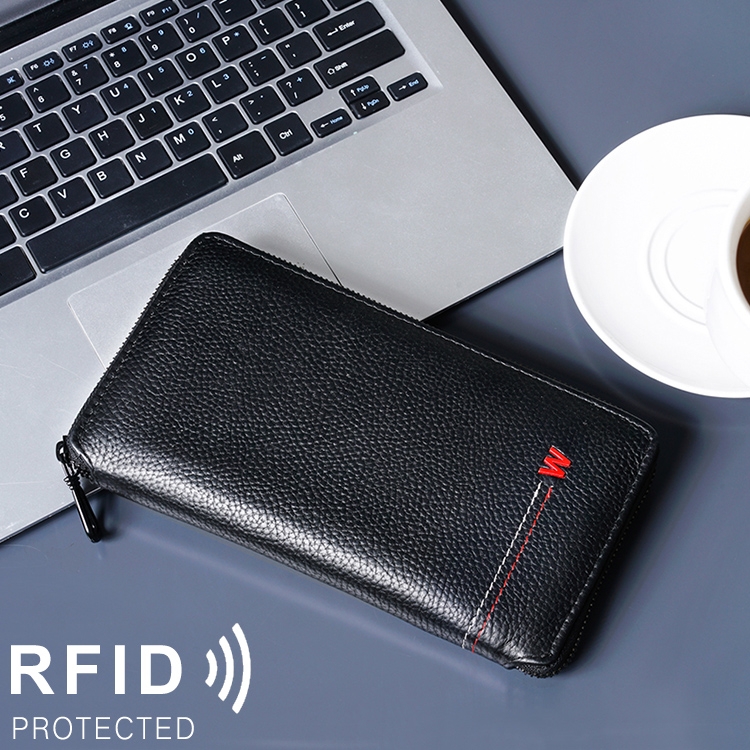 

W115 Antimagnetic RFID Men Leather Multifunctional Business Passport Holder Large Capacity Wallet Pocket(Black)