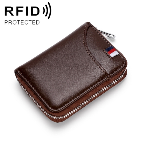 

KB155 Antimagnetic RFID Zipper Leather Large-capacity Cards Holder Wallet (Brown)