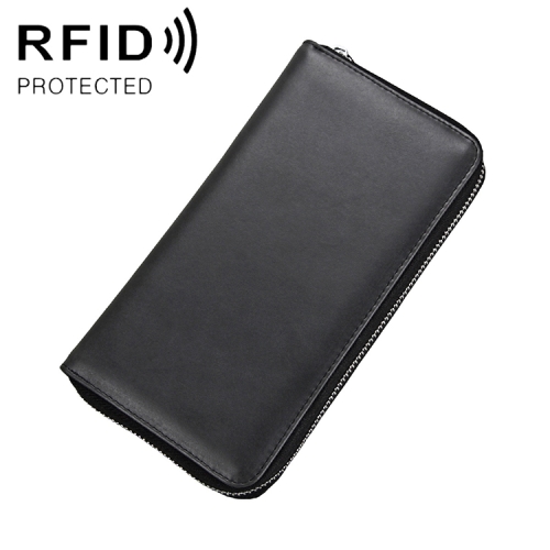 

KB161 Antimagnetic RFID Long Zipper Leather Wallet Large-capacity Card Holder (Black)