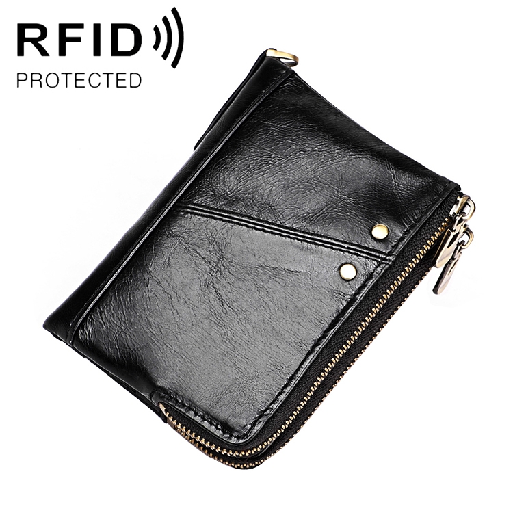 

3533 Antimagnetic RFID Top-grain Leather Crazy Horse Texture Men Business Leisure Wallet (Black)