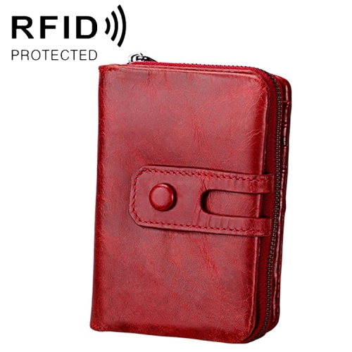 

3577 Antimagnetic RFID Men and Women Crazy Horse Texture Leather Zipper Wallet (Red)