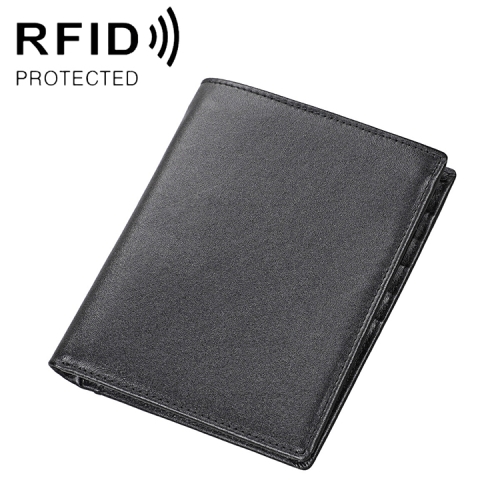 

8235 Antimagnetic RFID Multi-function Crazy Horse Texture Leather Wallet Passport Bag (Black)