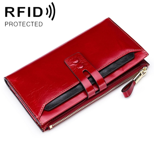 

8239 Antimagnetic RFID Multi-function Leather Lady Wallet Large-capacity Purse with Detachable Card Holder (Red)