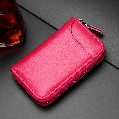 

9106 Large-capacity Zipper Leather Keys Holder Bag Multi-function Wallet(Rose Red)