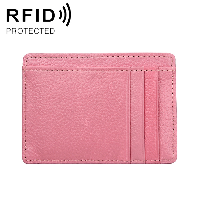 

KB37 Antimagnetic RFID Litchi Texture Leather Card Holder Wallet Billfold for Men and Women (Pink)
