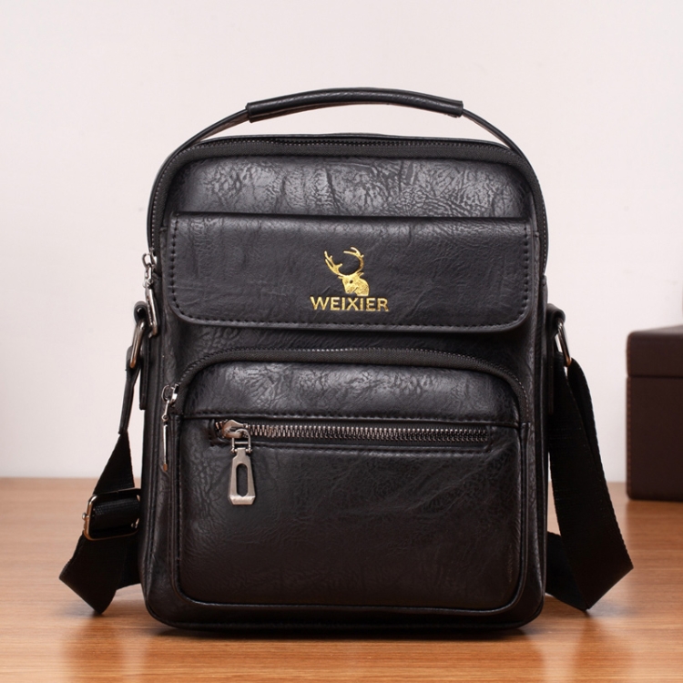 

WEIXIER 8682 Large Capacity Retro PU Leather Men Business Handbag Crossbody Bag (Black)
