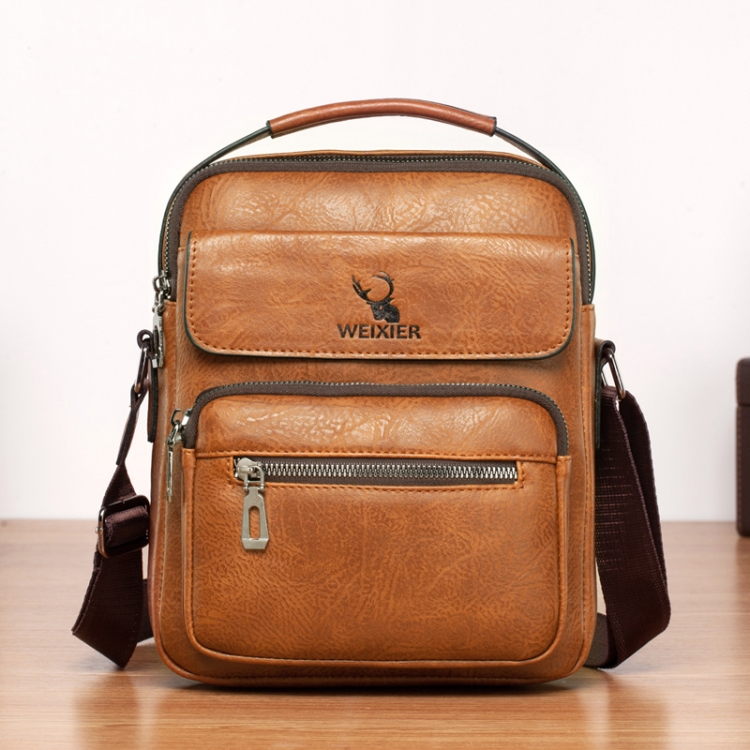 

WEIXIER 8682 Large Capacity Retro PU Leather Men Business Handbag Crossbody Bag (Light Brown)