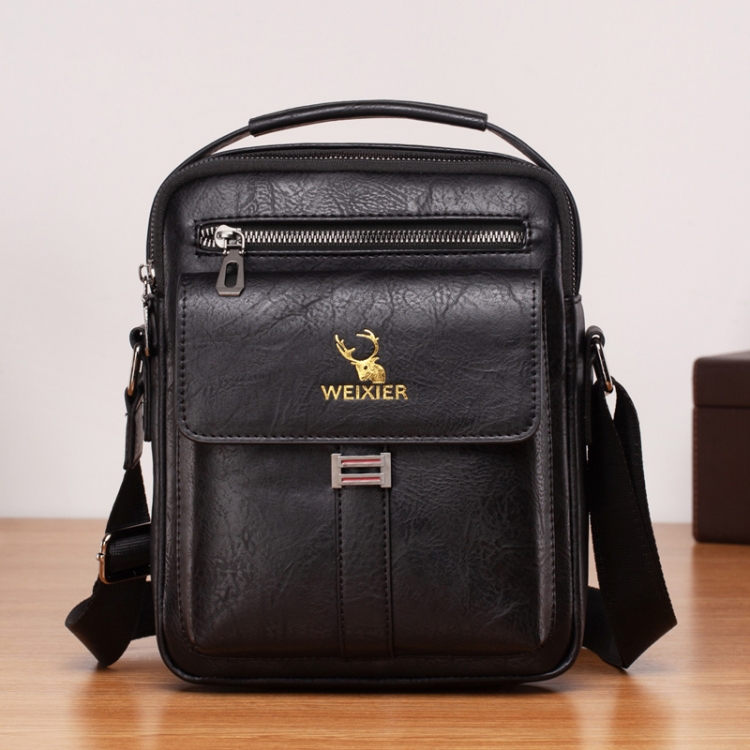 

WEIXIER 8683 Large Capacity Retro PU Leather Men Business Handbag Crossbody Bag (Black)