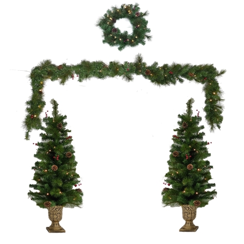 

[US Warehouse] 4 In 1 Christmas Holiday Decoration Wreath + 180 Warm White LED Lights + Christmas Tree Set