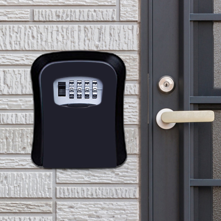 

Password Lock Metal Storage Box Door Security Box Wall Cabinet Key Safety Box(Black)