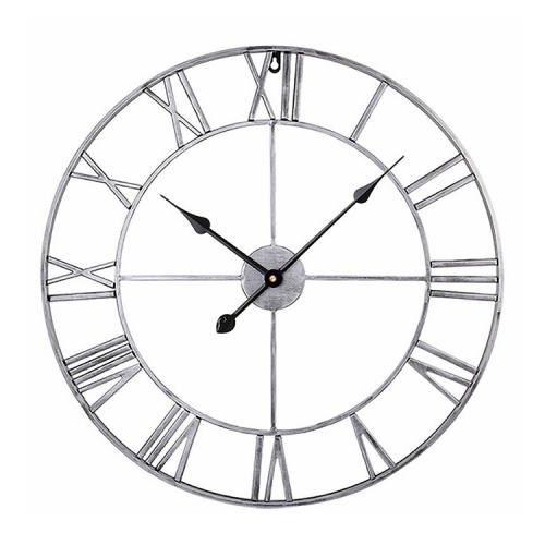 

40cm Retro Living Room Iron Round Roman Numeral Mute Decorative Wall Clock (Silver)