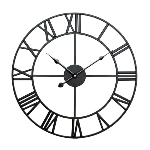 

60cm Retro Living Room Iron Round Roman Numeral Mute Decorative Wall Clock (Black)