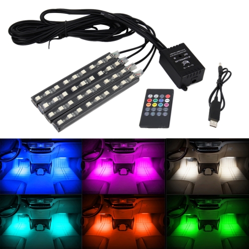 

3*2A 4.5W 36 SMD-5050-LEDs RGB 4 in 1 USB Car Interior Floor Decoration Atmosphere Colorful Neon Light Lamp with Wireless Remote Control And Voice Control Function