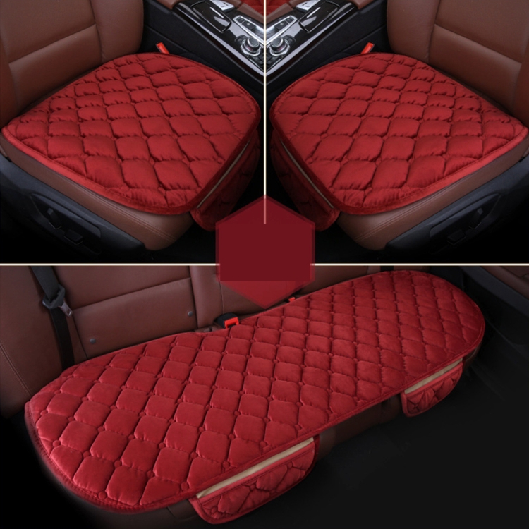 

3 PCS / Set Luxurious Warm Car Seat Cover Cushion Universal Front Back Seat Covers Car Non-slip Chair Pad Warm Car Mats No Back Plush Cushion(Red)
