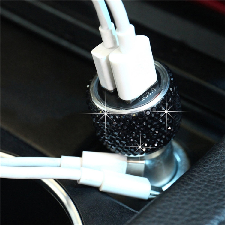 

Car Diamond Aluminium Alloy QC3.0 Dual USB Quick Charger(Black)
