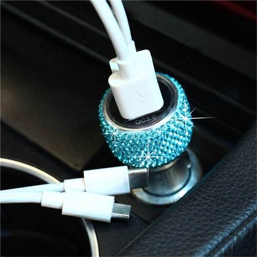 

Car Diamond Aluminium Alloy QC3.0 Dual USB Quick Charger(Lake Blue)
