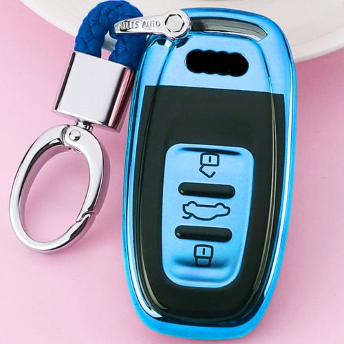 

TPU One-piece Electroplating Full Coverage Car Key Case with Key Ring for Audi A4L / A6L / Q5 (Old) (Blue)