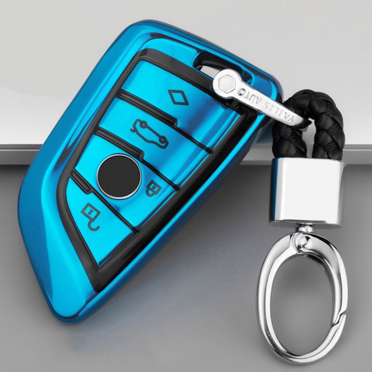 

TPU One-piece Electroplating Full Coverage Car Key Case with Key Ring for BMW X5 / X6 (Blue)
