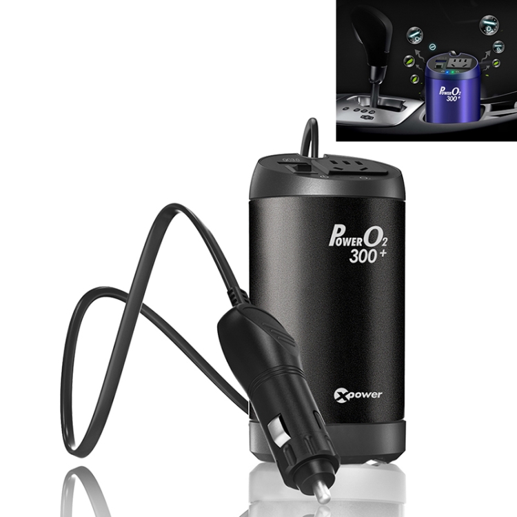

XPower T300 DC 12V to AC 220V Car Multi-functional Power Inverter 2.4A USB Charger Adapter + Negative Ions Air Cleaner (Black)