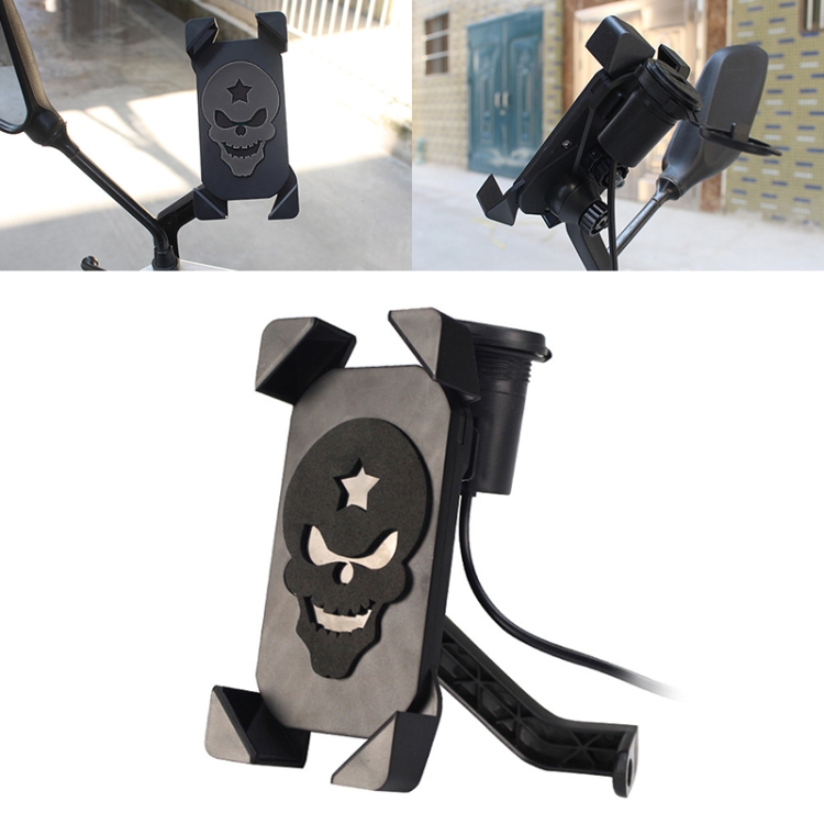 

Portable Motorcycle USB Charger Mobile Phone Holder, Rearview Mirror Version(Black)