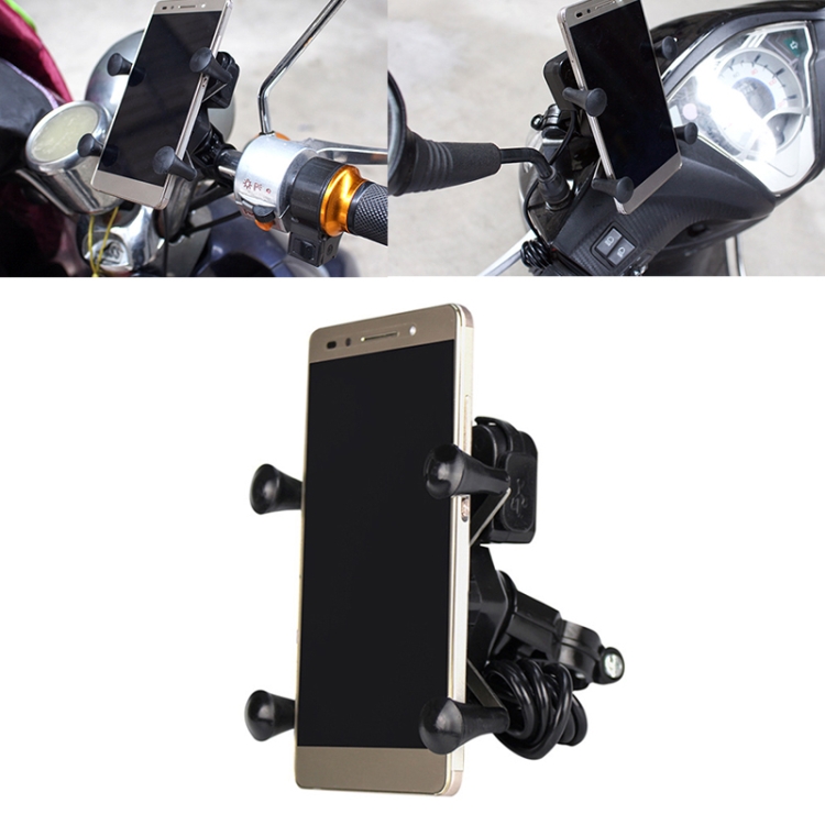 

12-45V Portable Motorcycle X-type Automatic Locking USB Charger Mobile Phone Holder