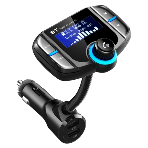 

BT70 Smart Bluetooth 4.2 FM Transmitter QC3.0 Quick Charge MP3 Music Player Car Kit with 1.7 inch Screen, Support Hands-Free Call