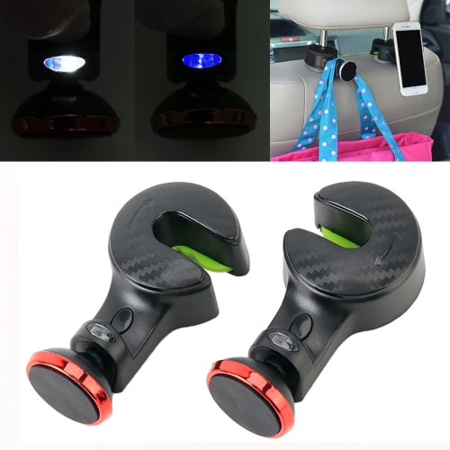 

2 PCS 2 in 1 Vehicle Back Seat Hanger Hook Mobile Phone Magnetic Holder with Indicator Light