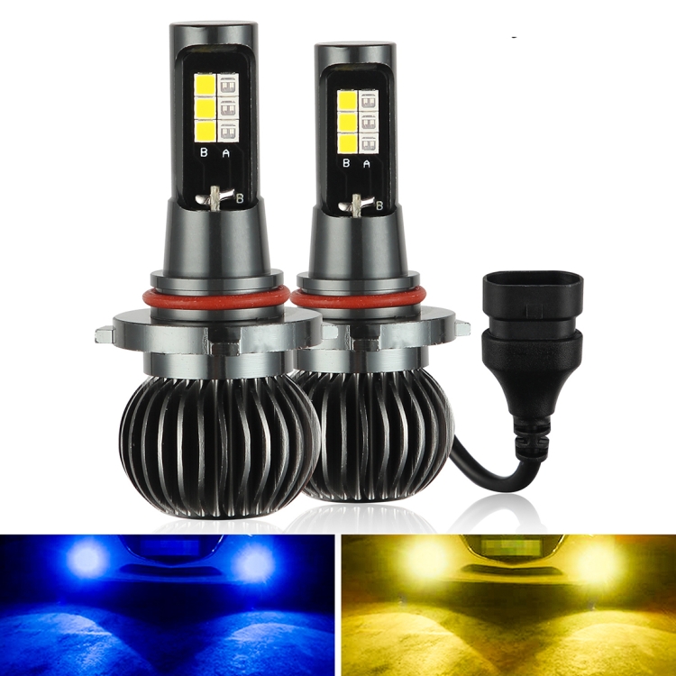

2 PCS EV14 9005 / 9006 DC9-32V / 6W / IP67 Car LED Double Color Fog Light, Ice Blue Light + Amber Light