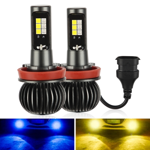 

2 PCS EV14 H8 / H11 DC9-32V / 6W / IP67 Car LED Double Color Fog Light, Ice Blue Light + Amber Light