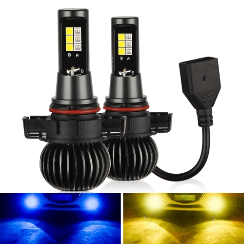 

2 PCS EV14 H16 / 5202 DC9-32V / 6W / IP67 Car LED Double Color Fog Light, Ice Blue Light + Amber Light