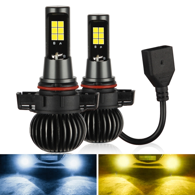 

2 PCS EV15 H16 / 5202 DC9-32V / 6W / IP67 Car LED Double Color Fog Light, Cold White Light + Amber Light