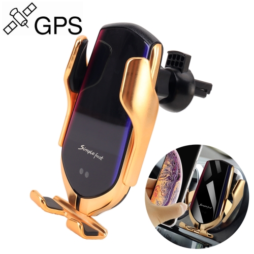 

Car QC Fast Charging QI Standard GPS Automatic Induction Wireless Charger Air Vent Bracket (Gold)