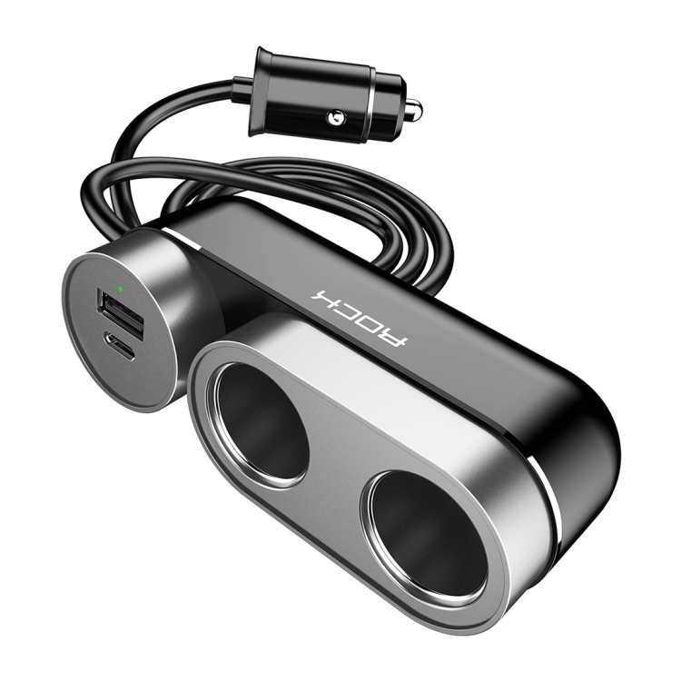 

Rock 2 In 1 Multi-functional Cigarette Socket Lighter Splitter Phone Car Charger Car Cigarette Lighter Socket, Version PD(Black)