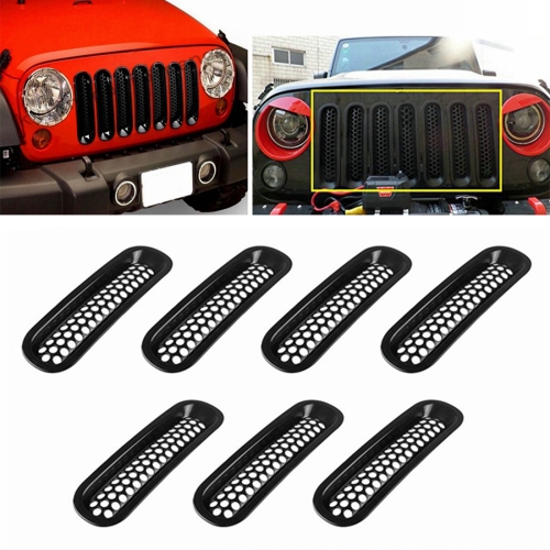 

7 PCS Car Front Racing Front Grille Grid Insect Net for Jeep Wrangler 2007-2017